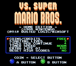 Vs. Super Mario Bros. Home Edition Title Screen